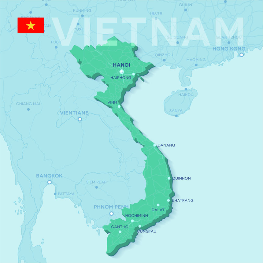 Watercolor map of Vietnam